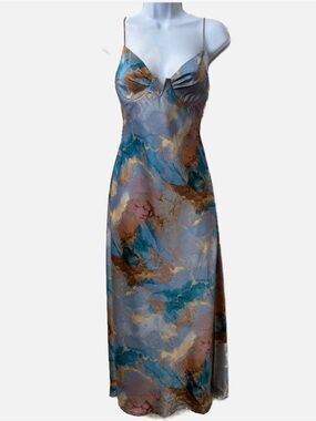 Anna Grace V-Neck Corset Slip Dress Abstract Cocktail Wedding Strappy Midi Sexy